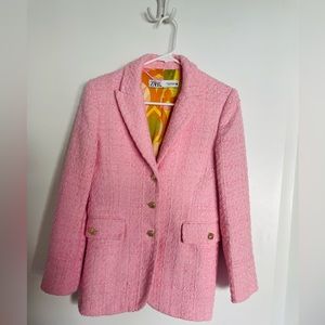 Pink Tweed Zara Blazer Jacket size XS